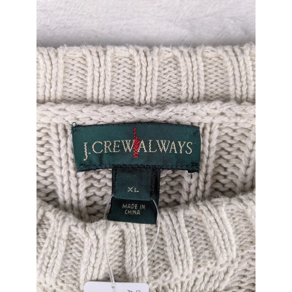 NWT J. Crew‎ Always Cable Knit Crewneck Sweater Classic Fit Beige XL